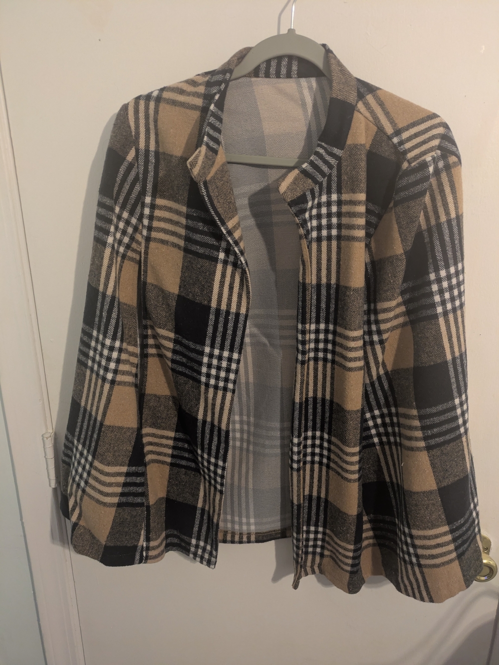 Emerald Rose Navy Camel Plaid Cape Jacket Poncho Size L
